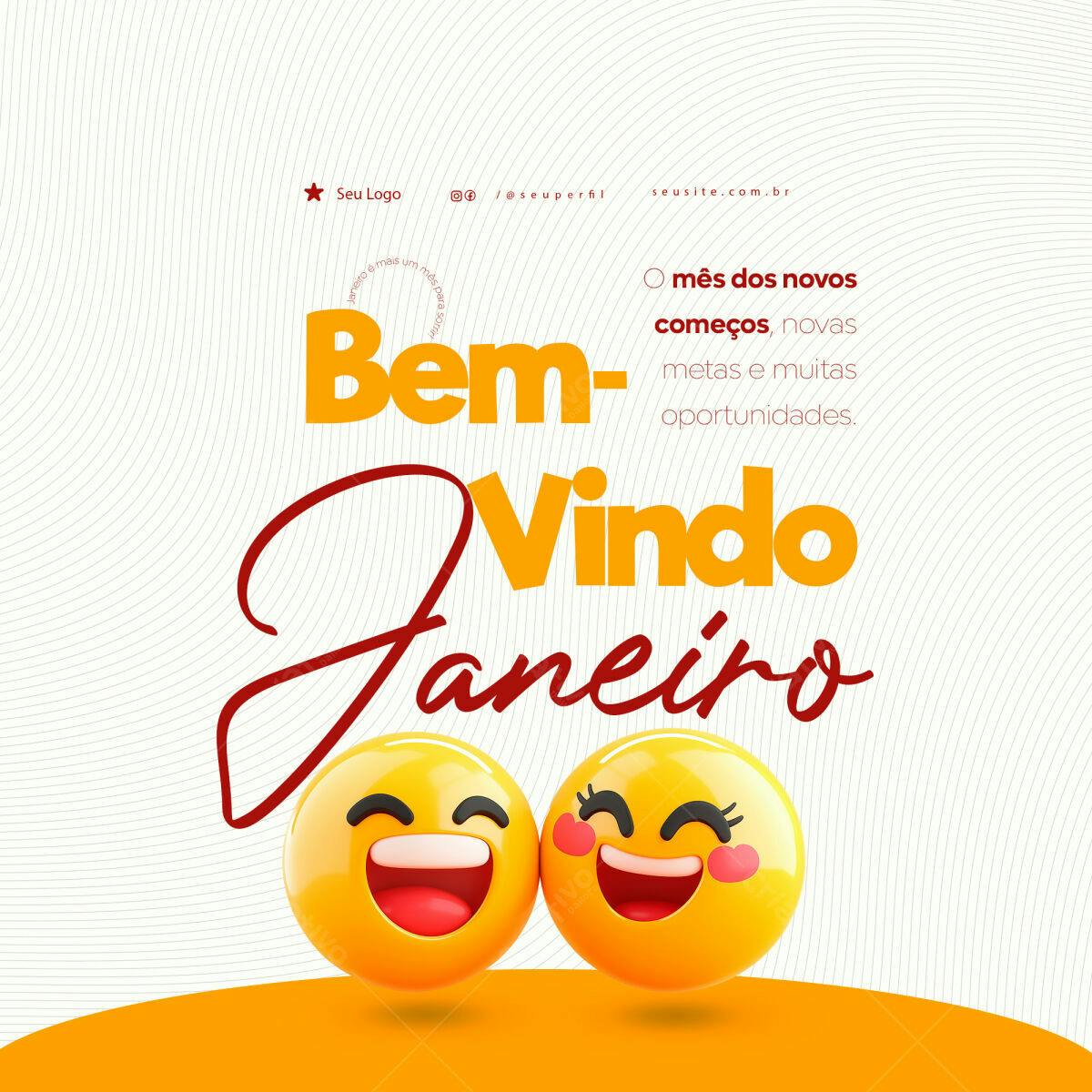 Postagem Boas Vindas Janeiro PSD Editável