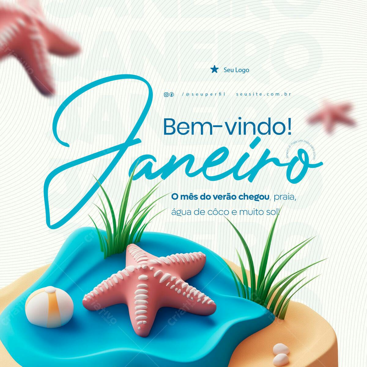 Post para Boas Vindas Janeiro PSD Editável