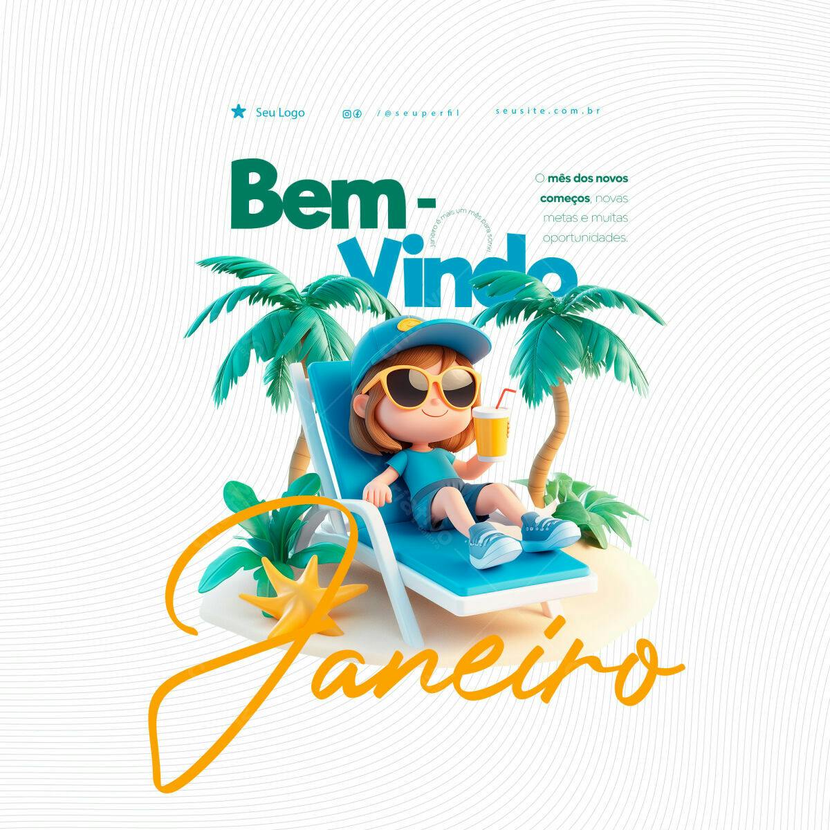 Post para Boas Vindas Janeiro PSD Editável