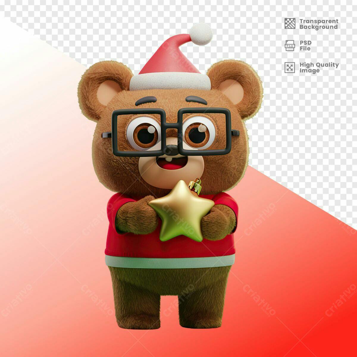 Mascote Ursinho Natalino PSD Editável