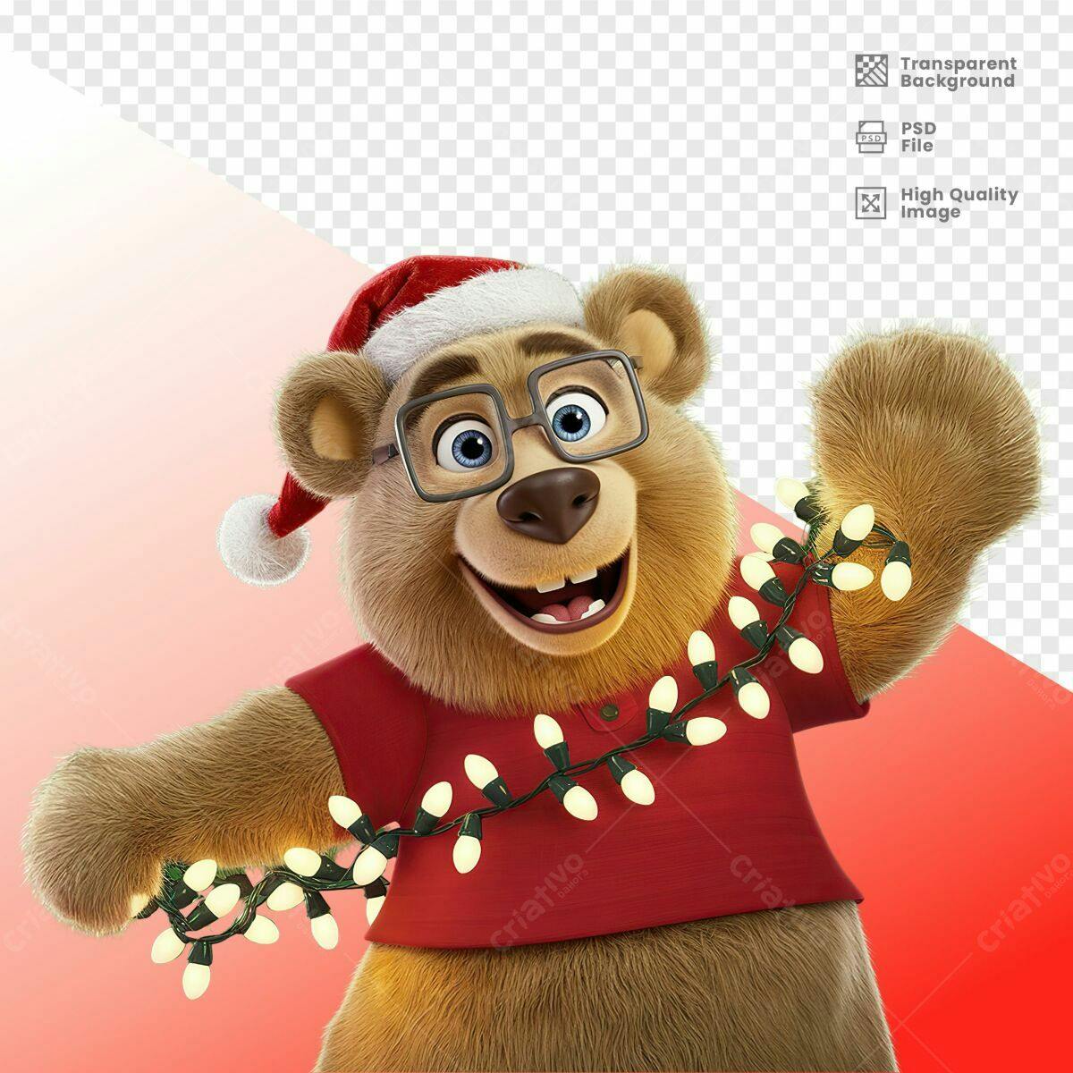 Imagem Natalina Urso com Luzes PSD Editável