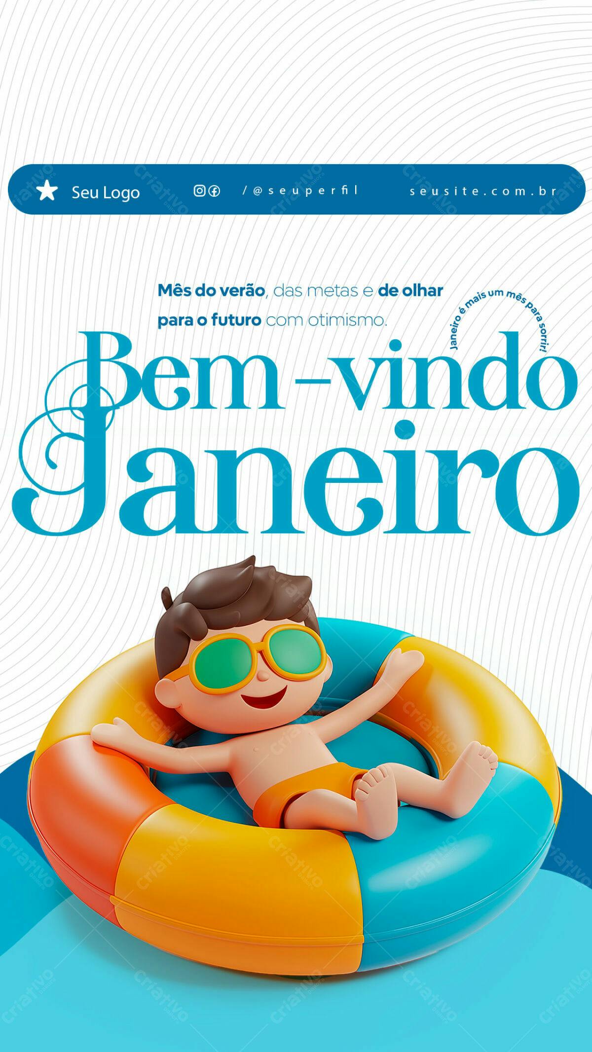 Flyer Boas Vindas Janeiro PSD Editável