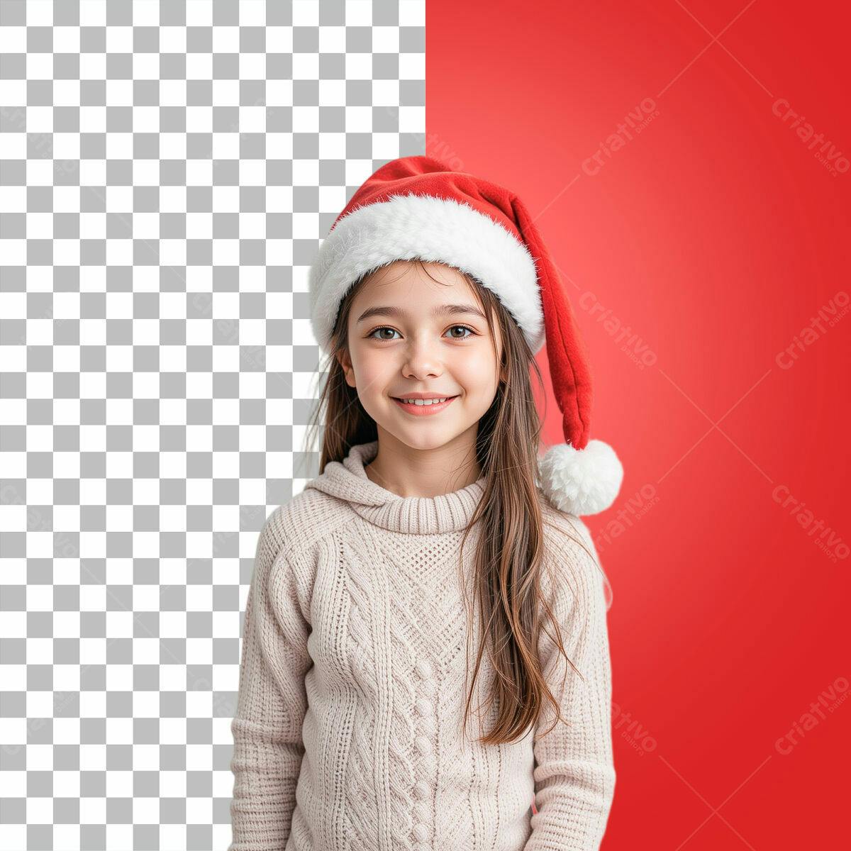 Imagem Natalina Menina com Gorro Papai Noel PSD Editável