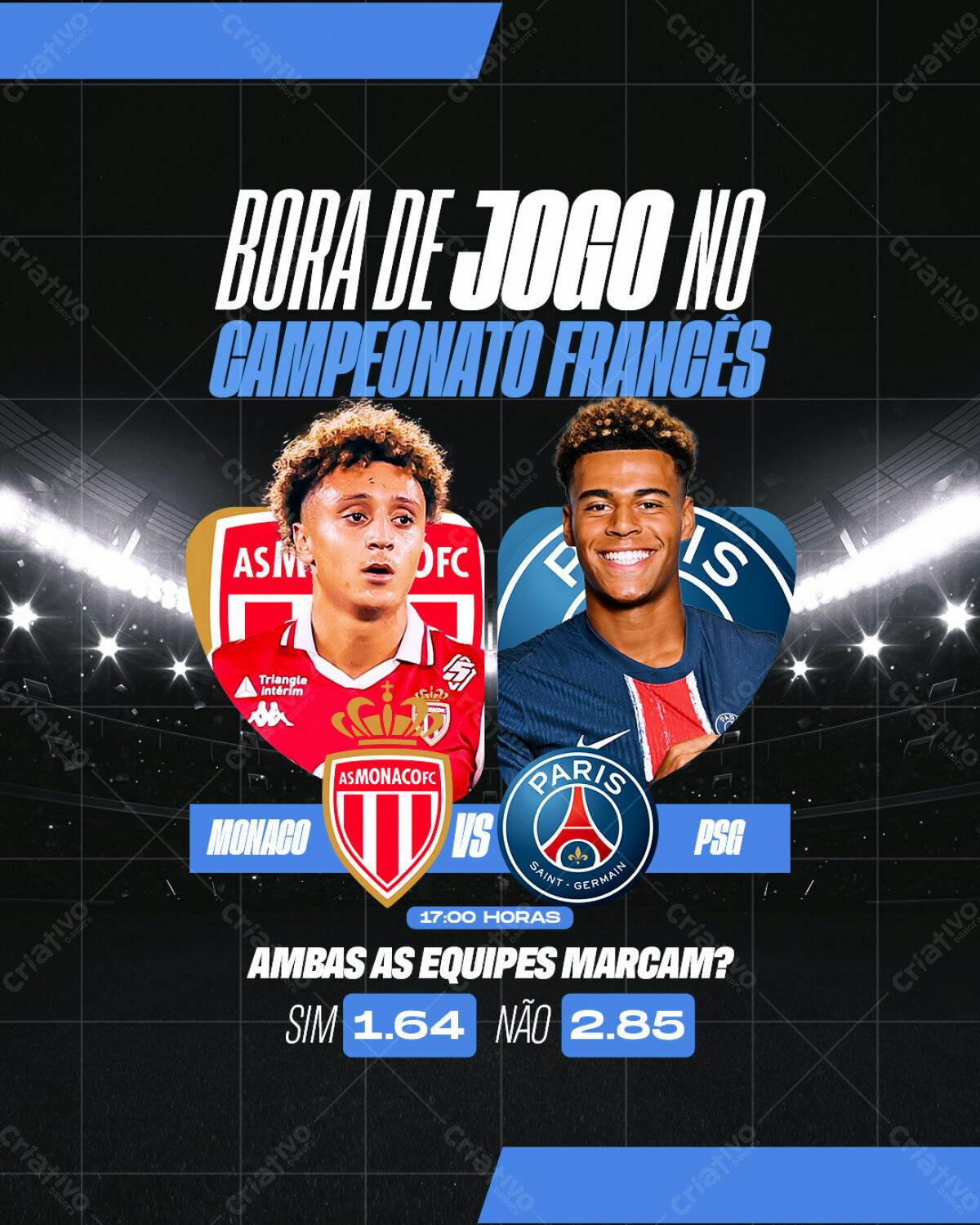 Flyer Campeonato Francês Monaco x PSG PSD Editável