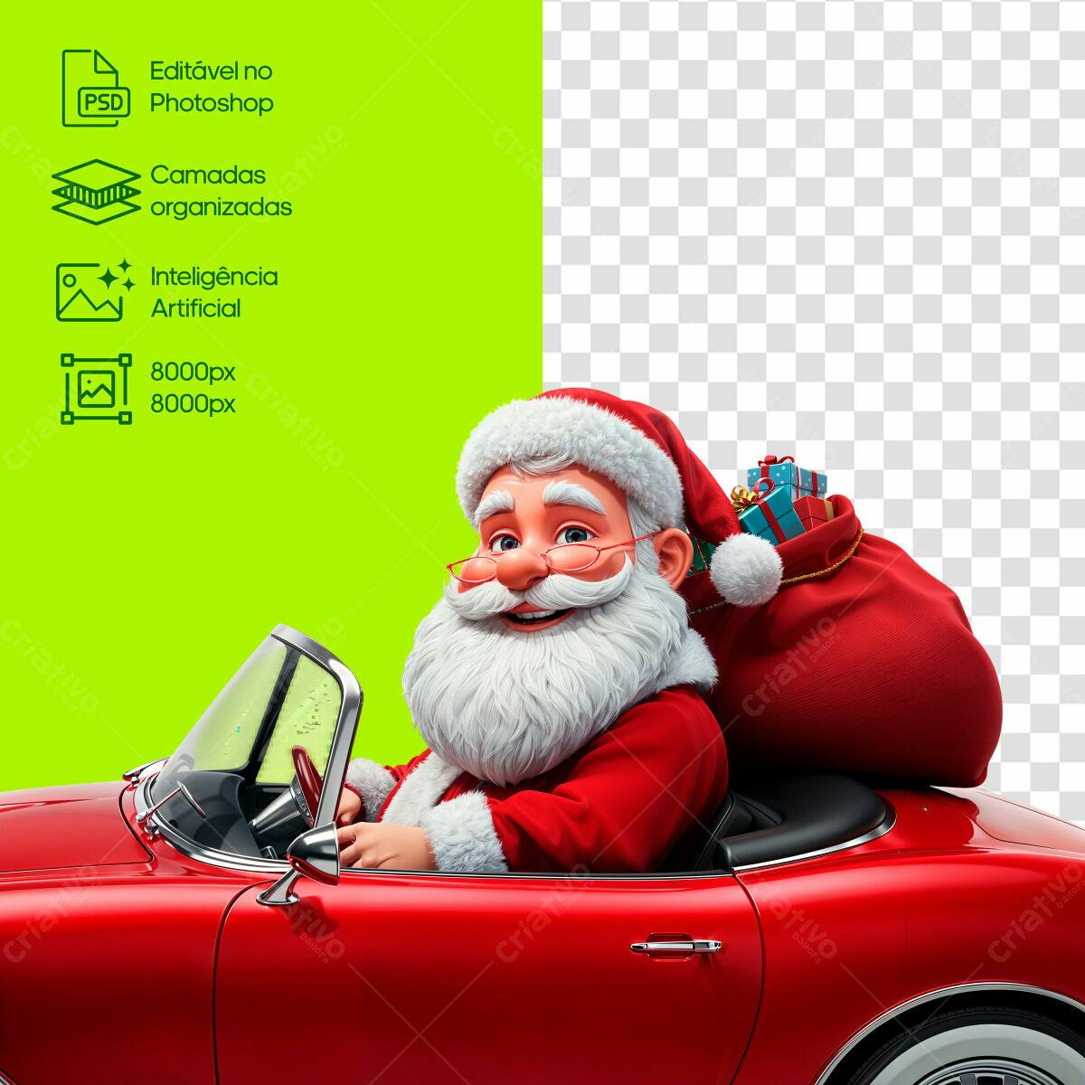 Flyer Natal Papai Noel Carro Vermelho PSD Editável