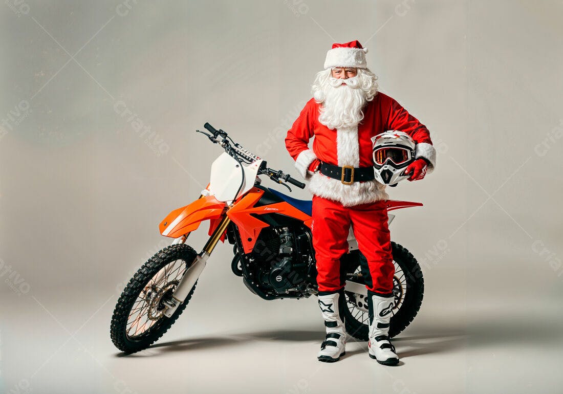Papai Noel com Motocross e Capacete