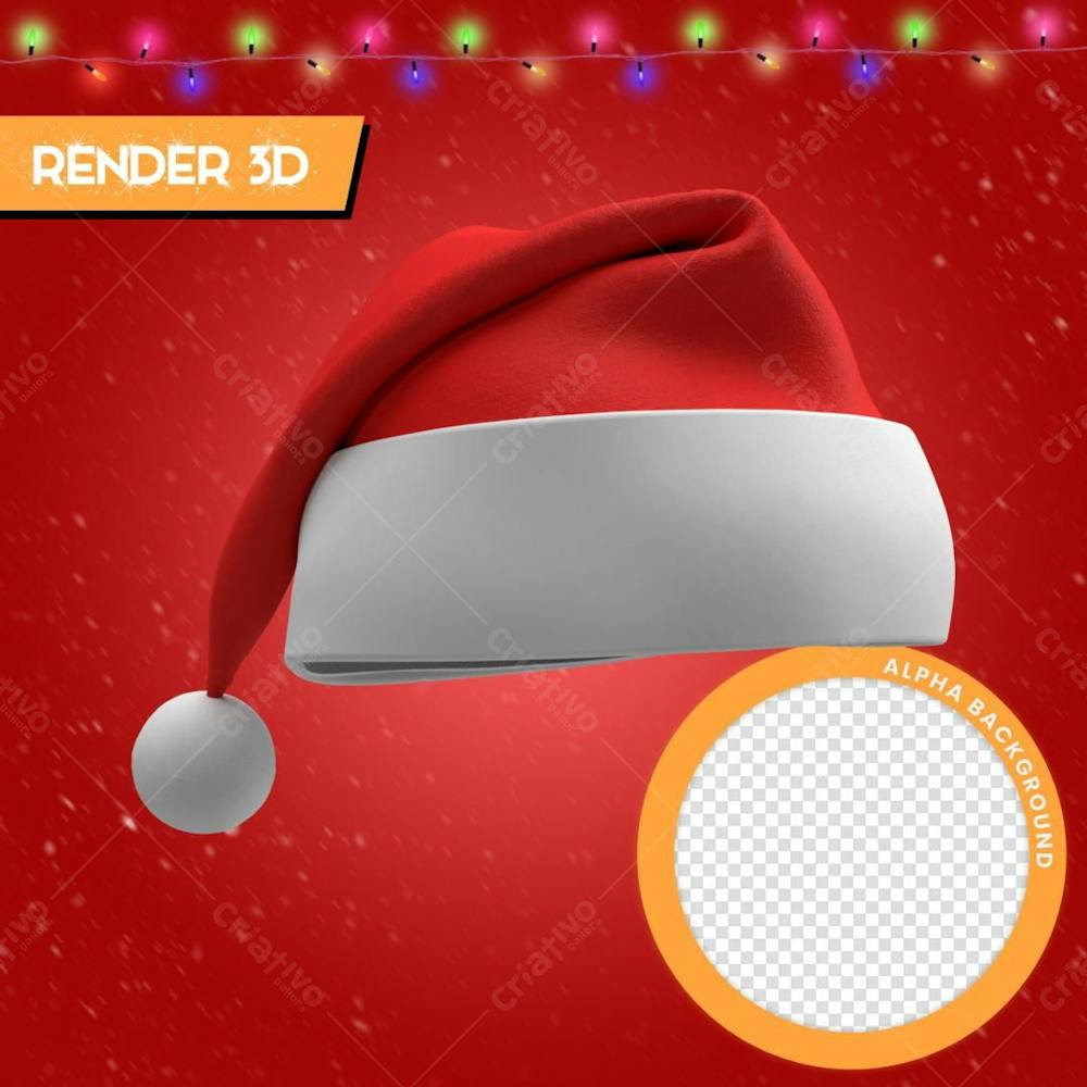 Gorro Do Papai Noel Render 3D Fundo Transparente