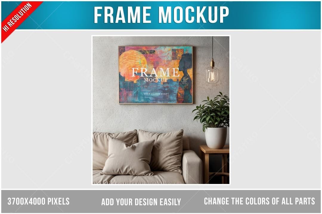 Mockup Quadro Moderno em Sala de Estar