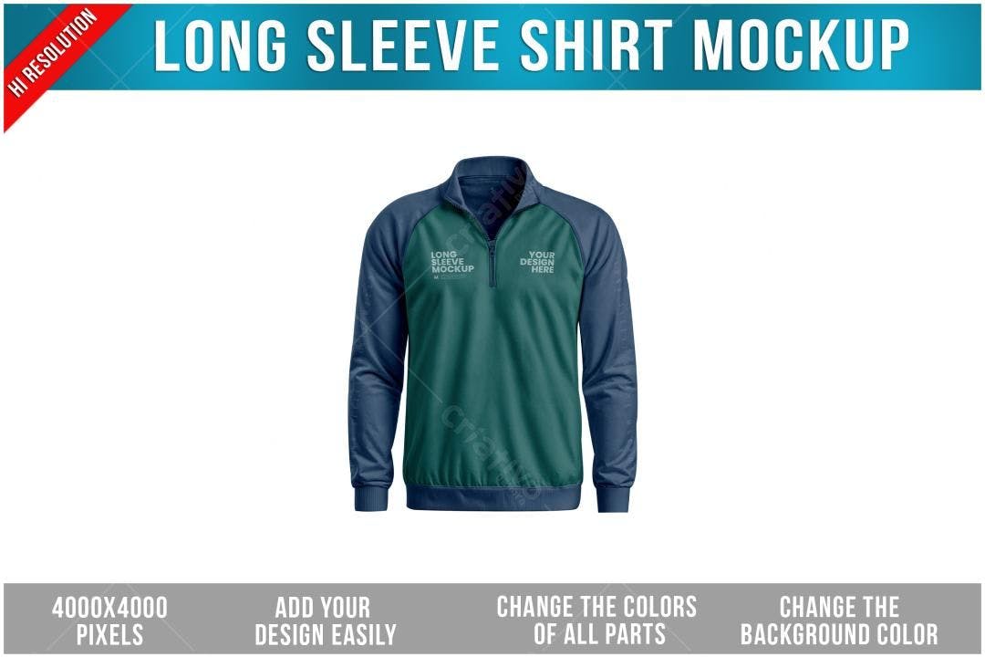 Mockup Camiseta Manga Longa Azul e Verde - Estilo Esportivo
