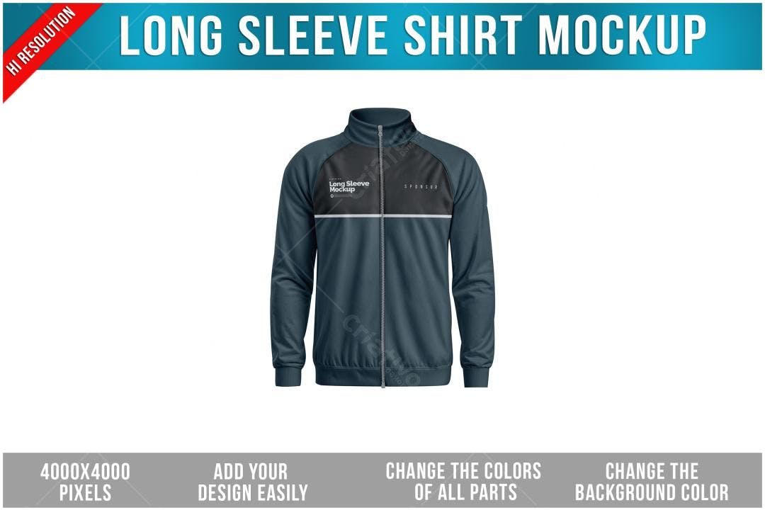 Mockup Camiseta Manga Longa: Design Esportivo em Azul Marinho e Preto