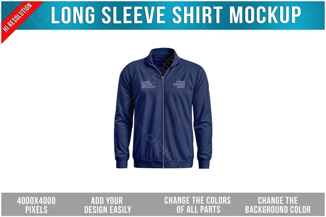 Mockup Camiseta Manga Longa Azul Marinho - Estilo Moderno