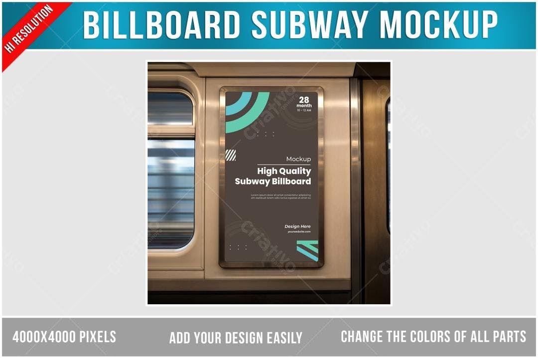 Mockup Realista de Painel Publicitário em Metrô