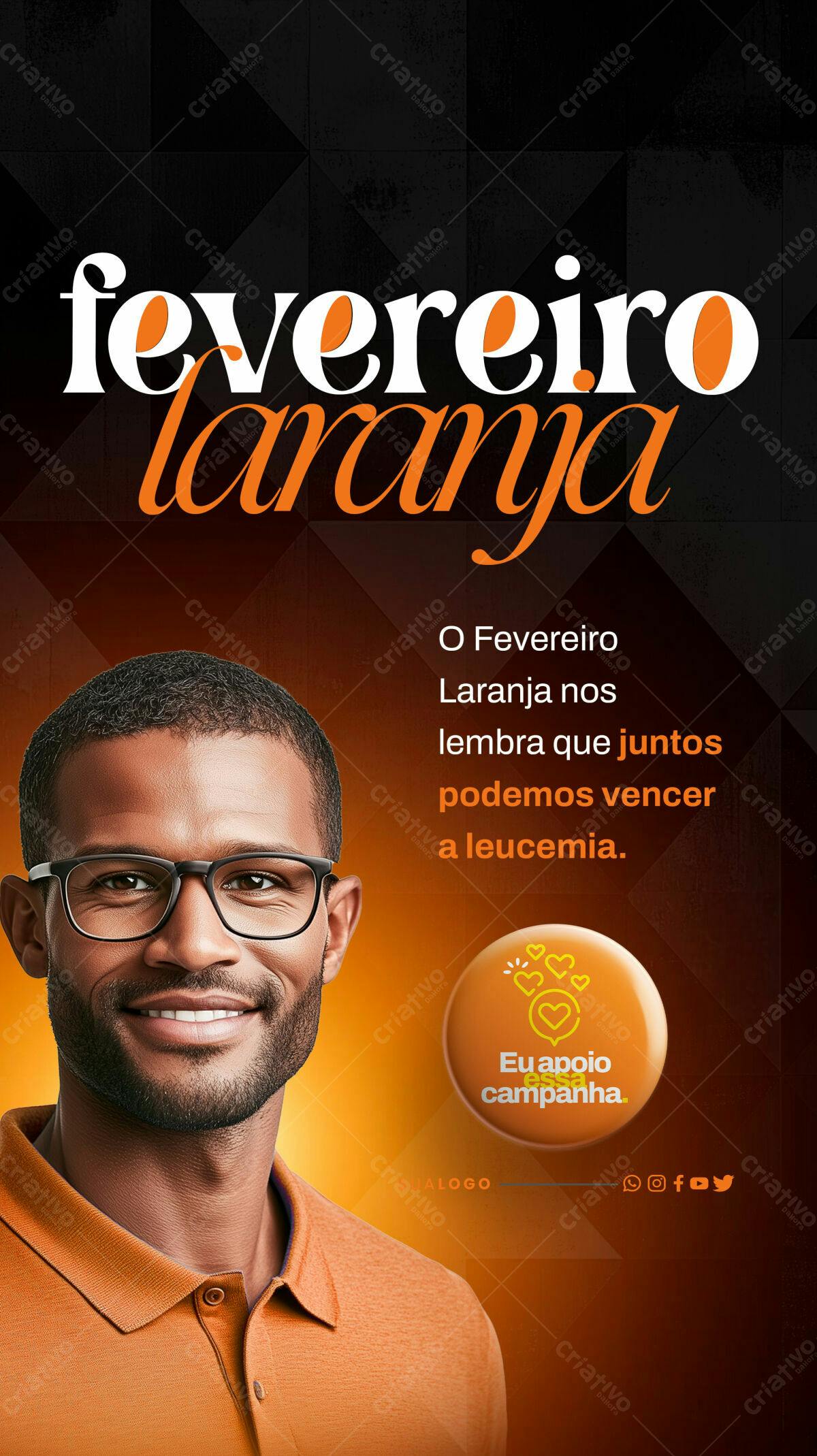 Poster Fevereiro Laranja PSD Editável