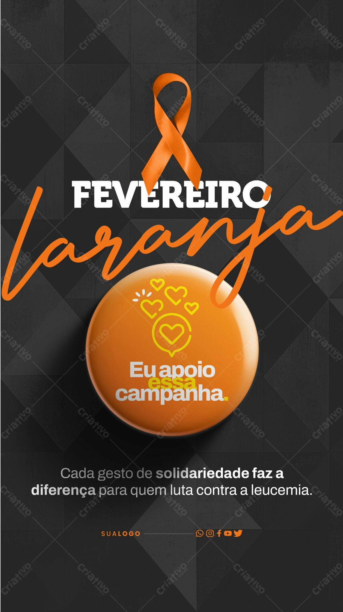 Post para Fevereiro Laranja PSD Editável
