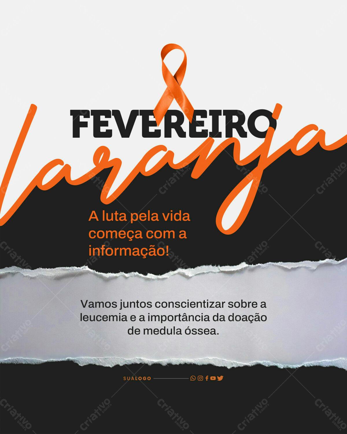 Post para Fevereiro Laranja PSD Editável