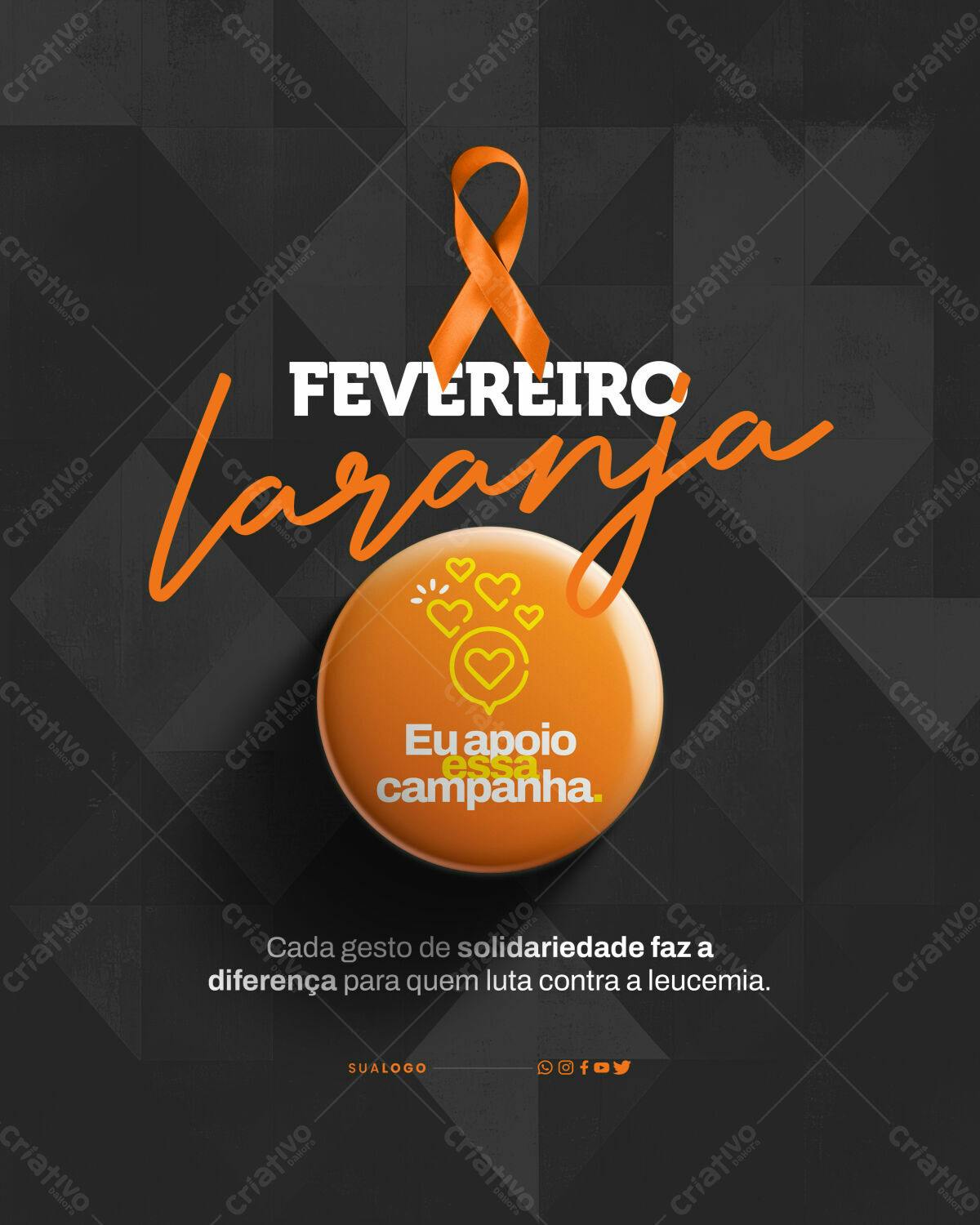 Post para Fevereiro Laranja PSD Editável
