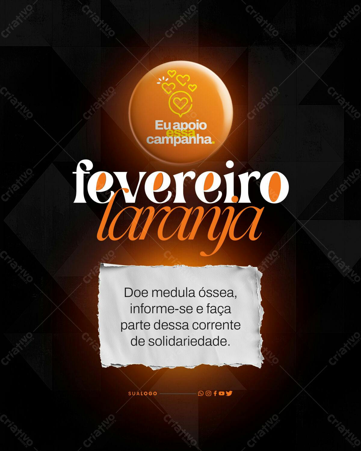 Post para Fevereiro Laranja PSD Editável