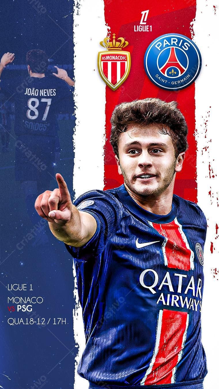 Poster Futebol Monaco x PSG PSD Editável