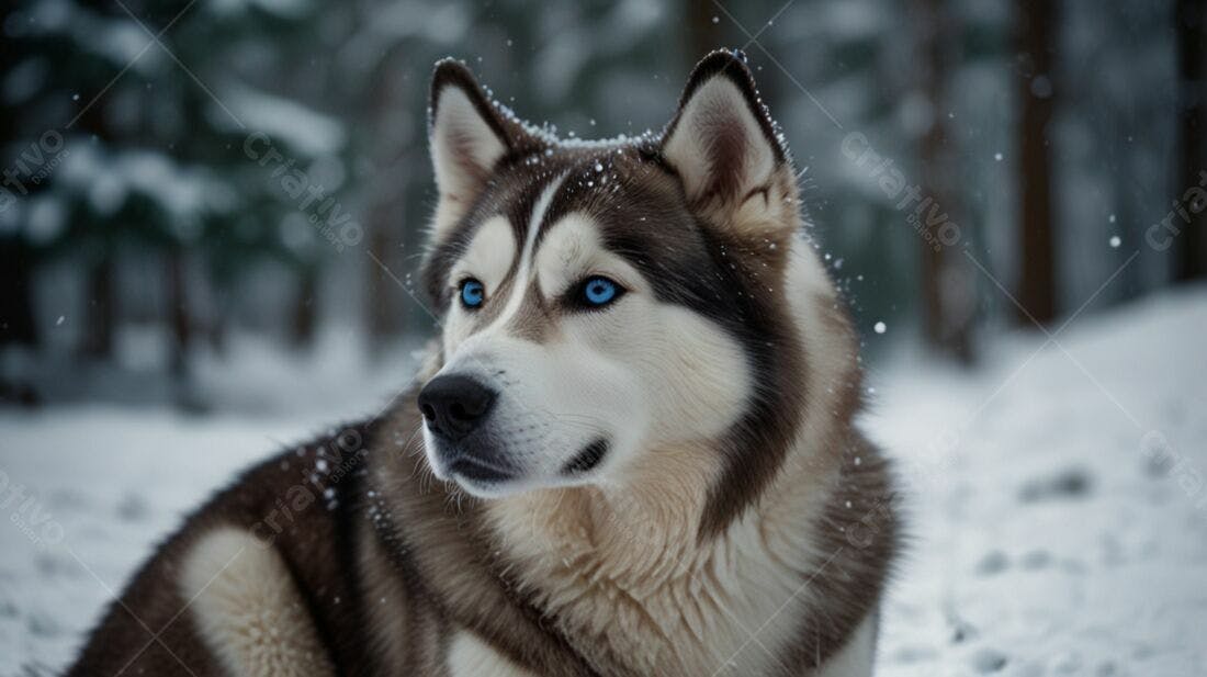 Husky Siberiano na Neve Inverno