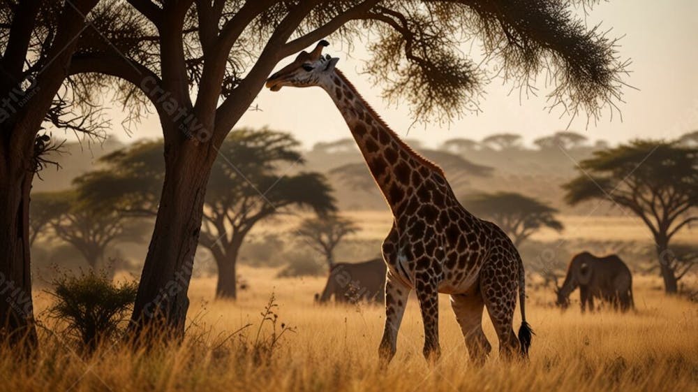 Uma Bela Girafa No Deserto De Savana