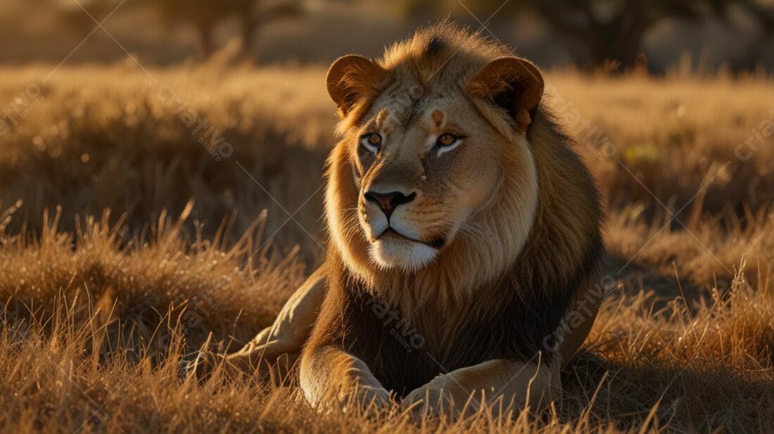 Leão na Savana Africana ao Entardecer