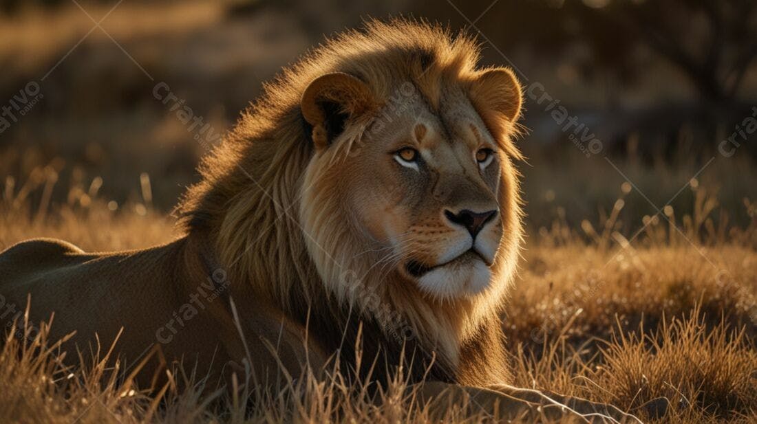 Leão majestoso em savana ao entardecer