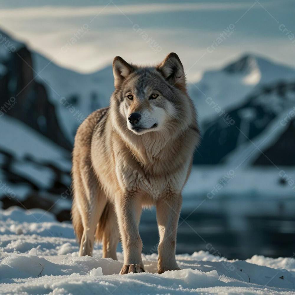 Imagem De Um Lobo Em Uma Montanha De Gelo