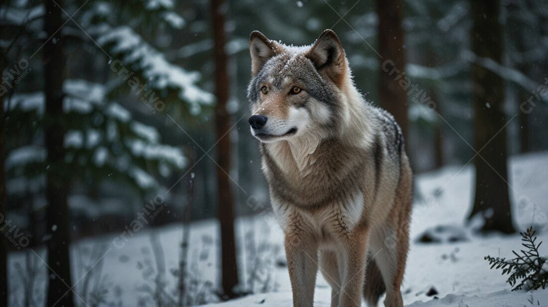 Lobo Cinzento na Floresta Nevada