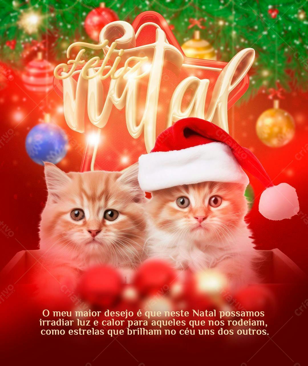 Cartão de Natal com Gatinhos PSD Editável
