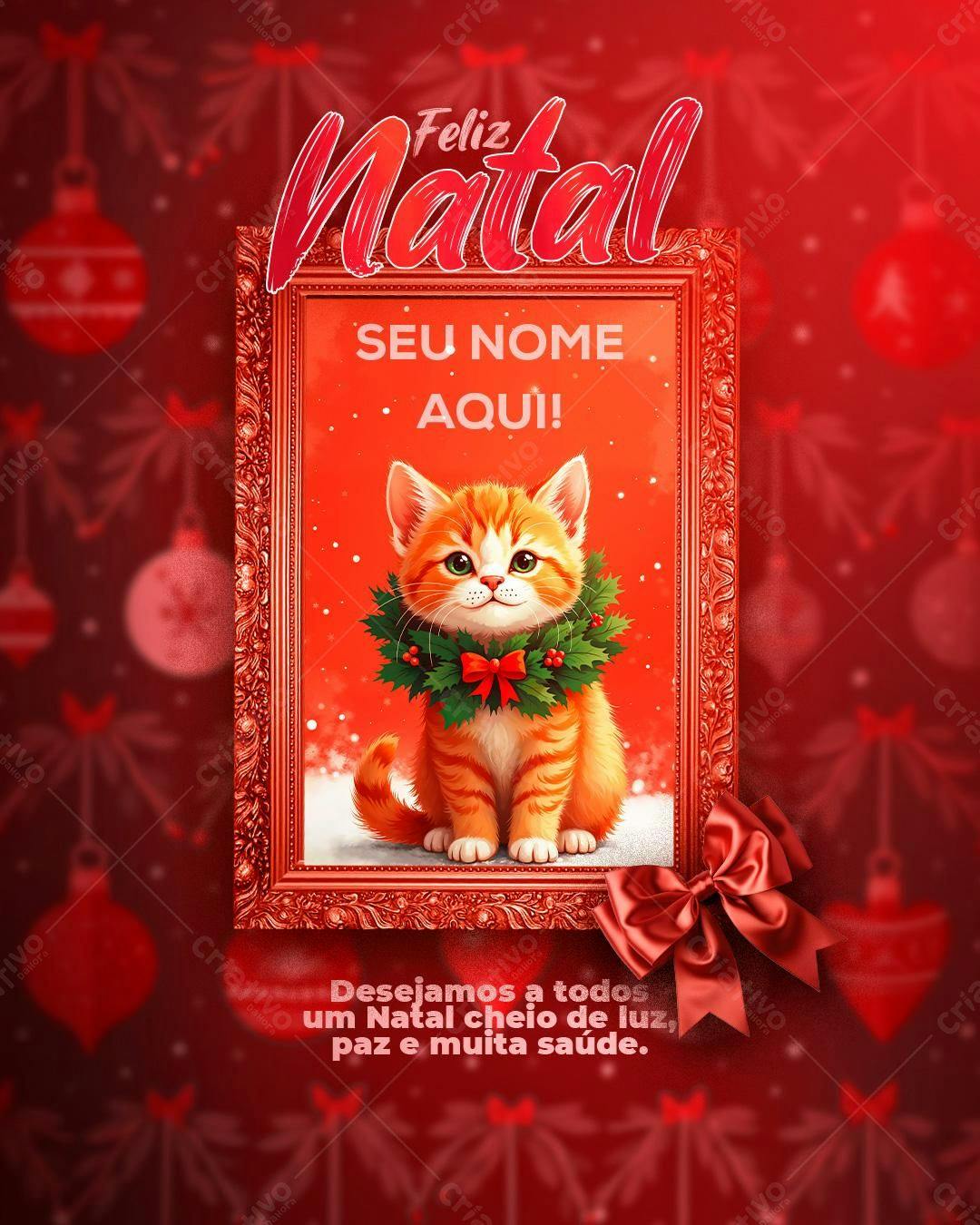 Postagem de Natal com Gatinho PSD Editável