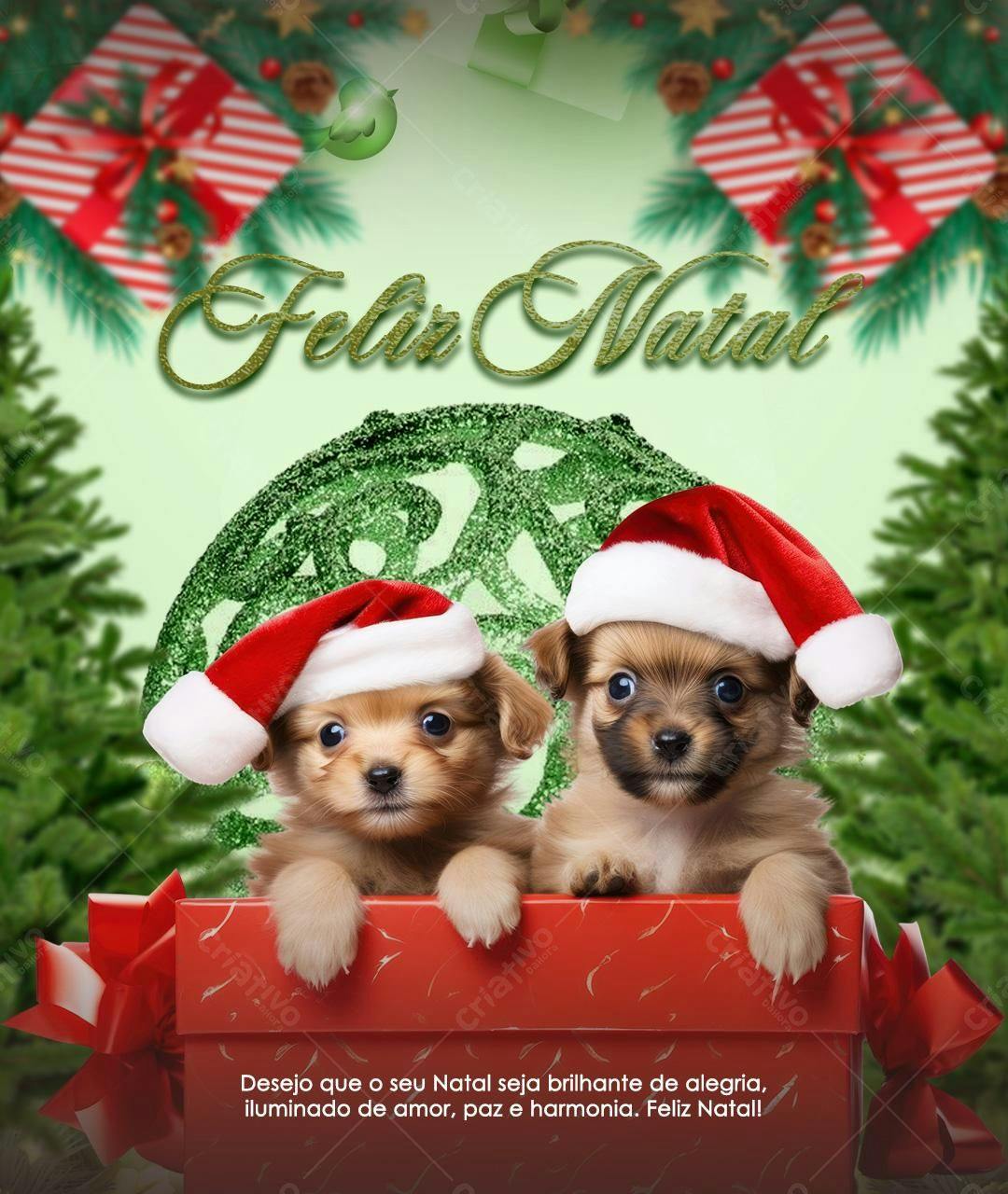 Cartão de Natal com Cachorrinhos PSD Editável