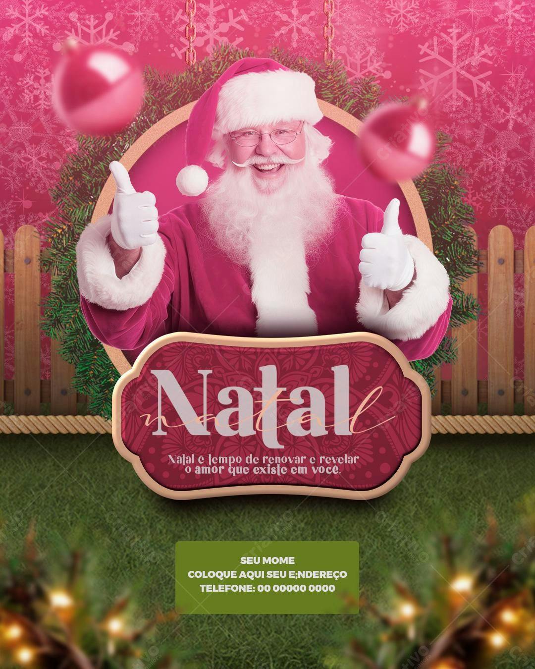 Flyer Natal Rosa Romântico PSD Editável