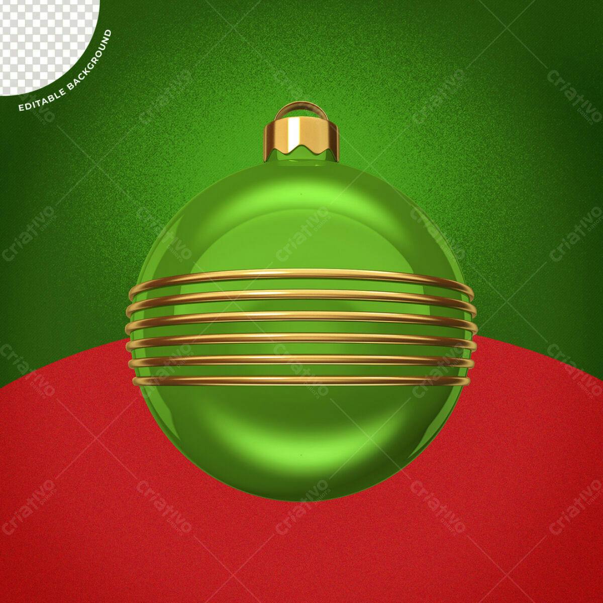 Enfeite de Natal Verde e Dourado PSD Editável
