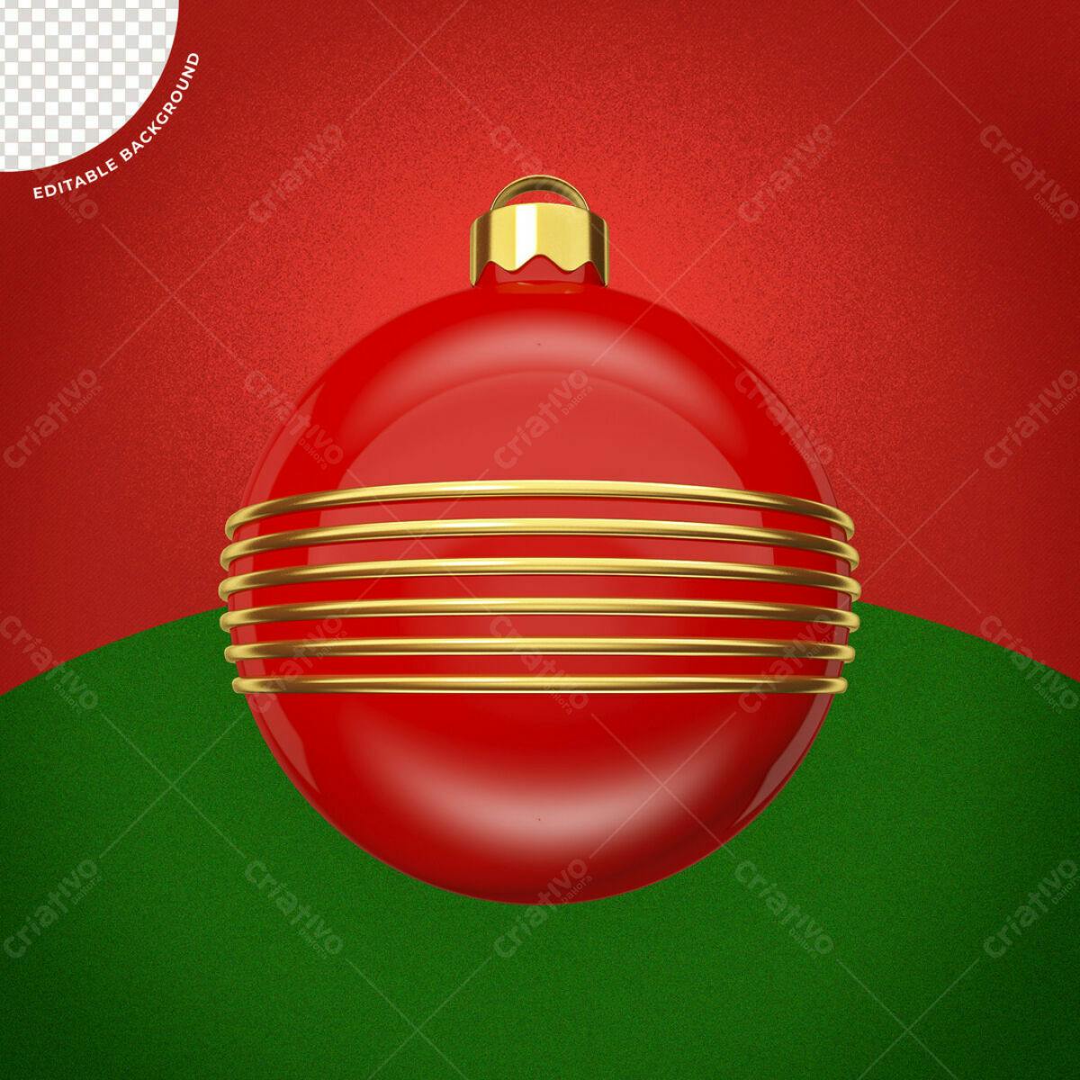 Enfeite de Natal Vermelho e Dourado PSD Editável