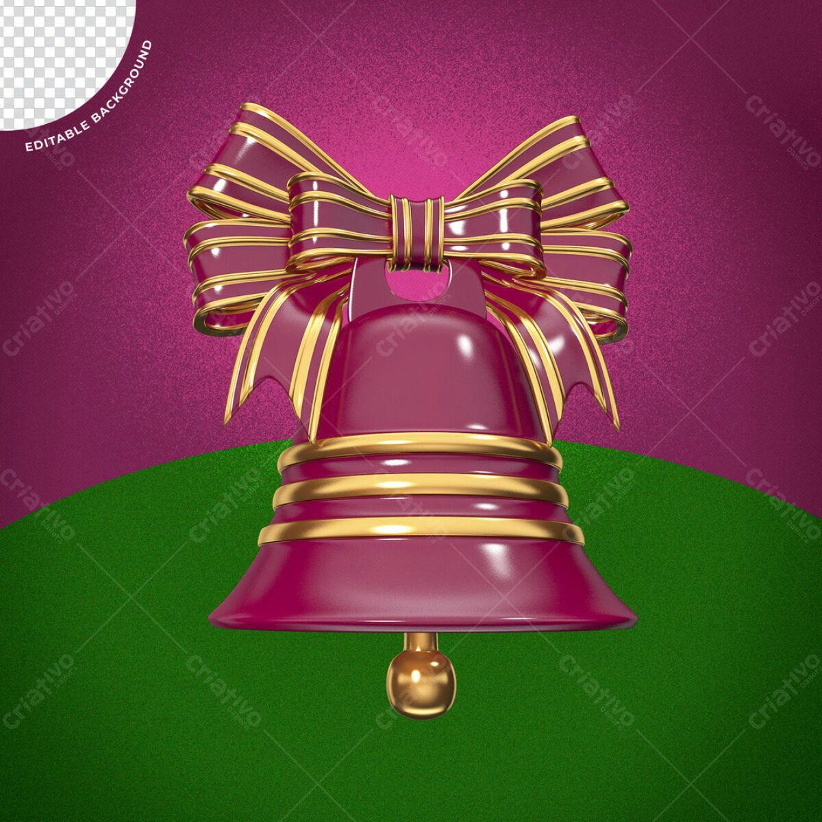 Imagem Natalina Sino Vermelho e Dourado PSD Editável