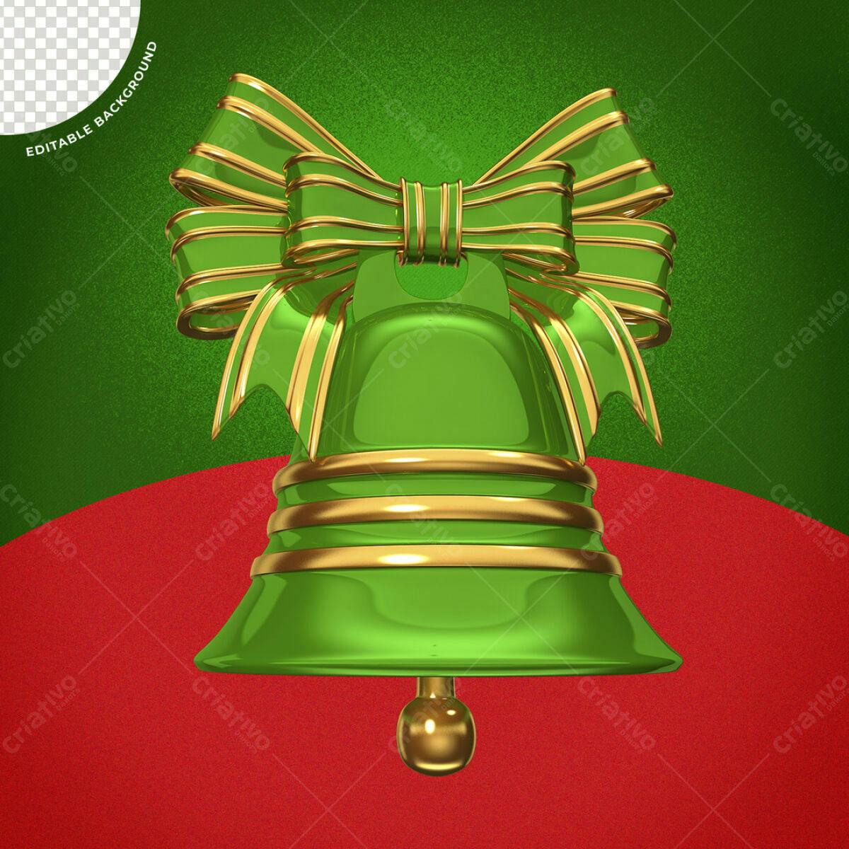 Sinos de Natal Verde e Dourado PSD Editável