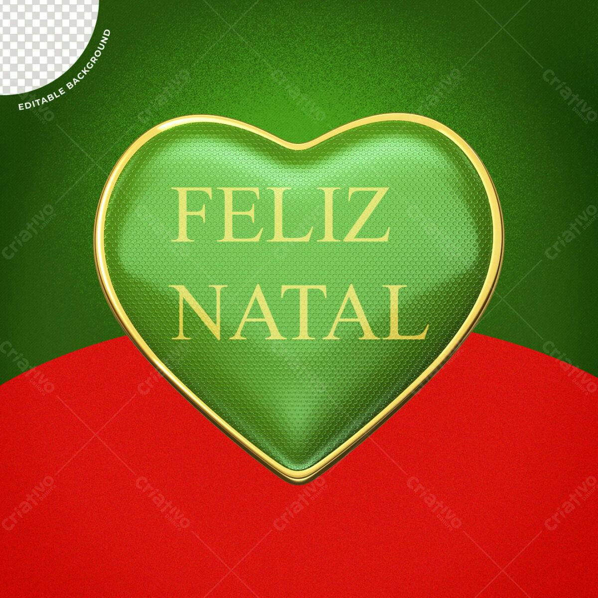 Imagem Natalina Coração Verde e Dourado PSD Editável