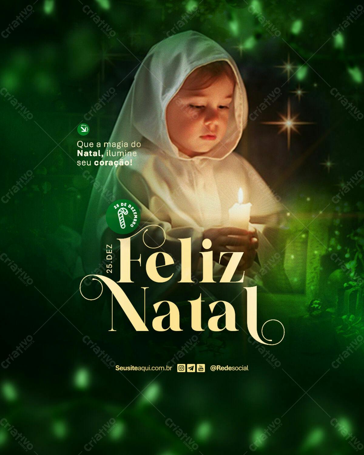 Flyer Natalino com Menina e Vela PSD Editável