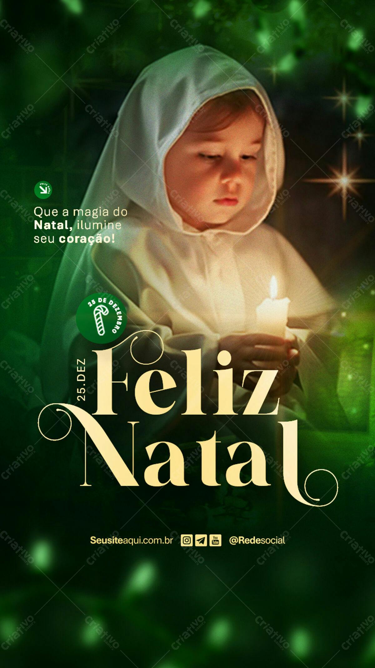 Flyer Natalino com Bebê e Vela PSD Editável