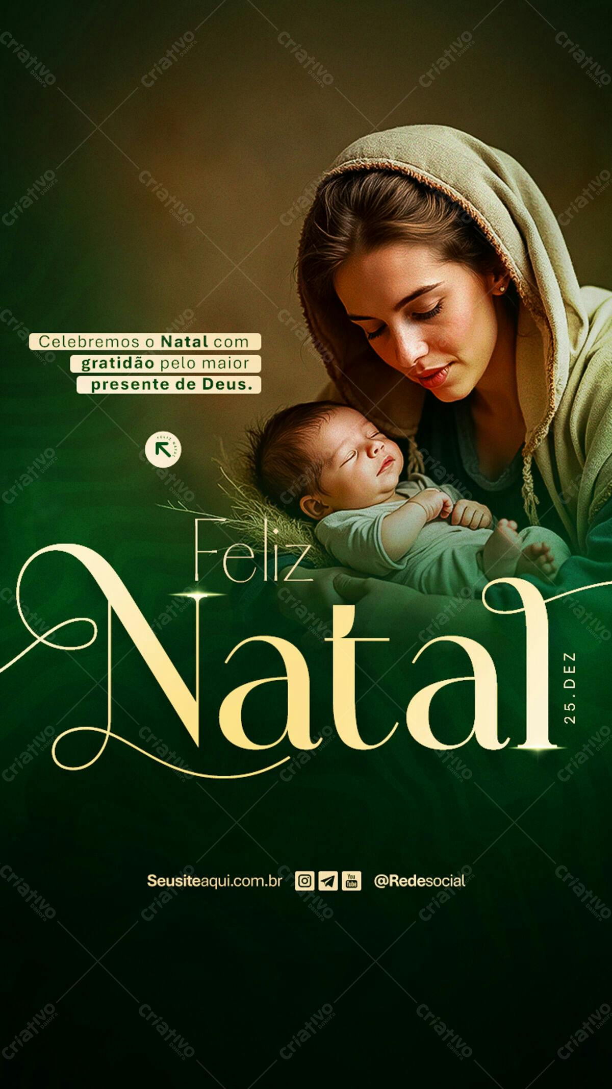 Flyer Natalino com Virgem Maria e Jesus PSD Editável