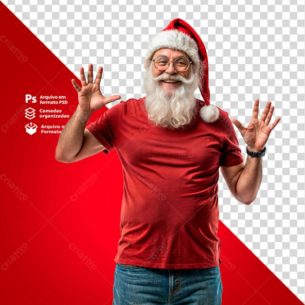 Papai Noel Com Gorro De Natal E Camisa Vermelha Com As Mãos Abertas E Sorrindo Imagem Sem Fundo Psd Editável