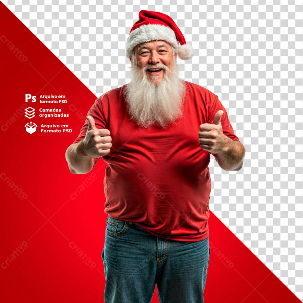 Papai Noel Com Gorro De Natal E Camisa Vermelha Fazendo Sinal De Positivo E Sorridente Imagem Sem Fundo Psd Editável