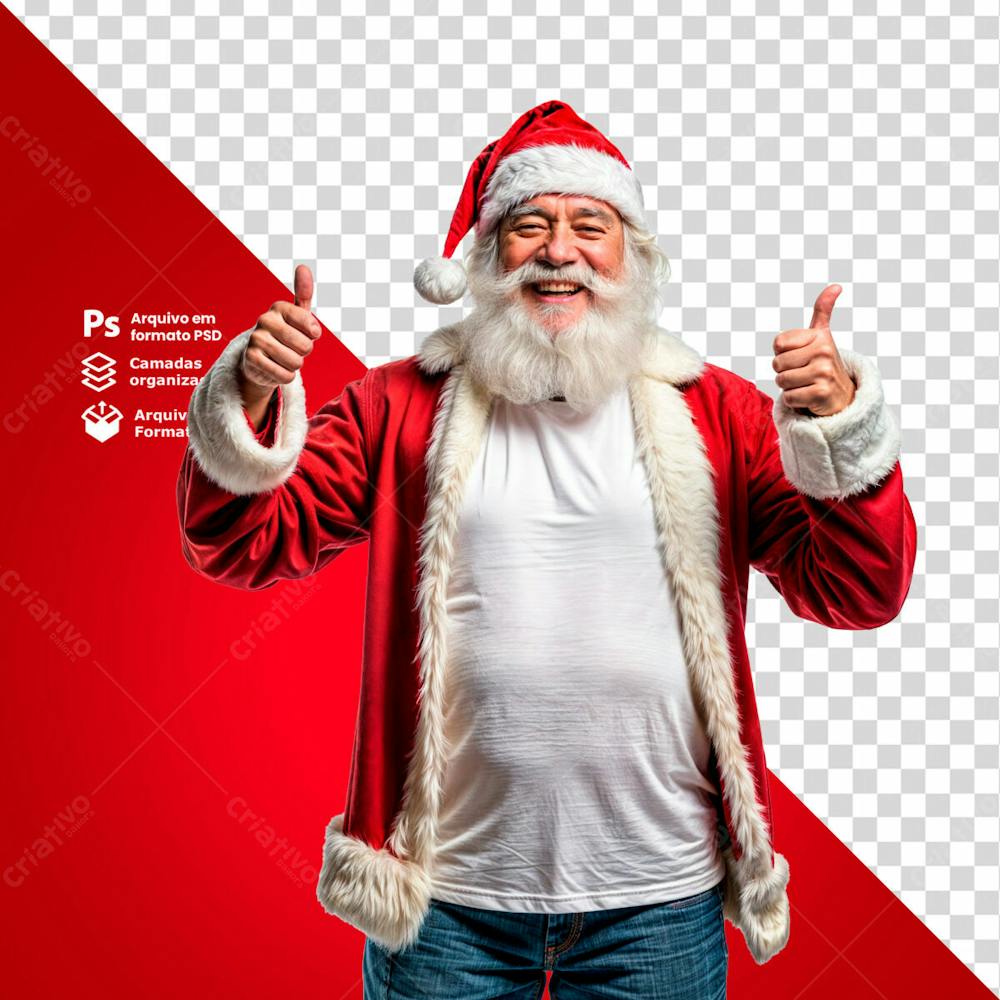 Papai Noel Com Roupas De Natal E Fazendo Sinal De Positivo E Sorridente Imagem Sem Fundo Psd Editável