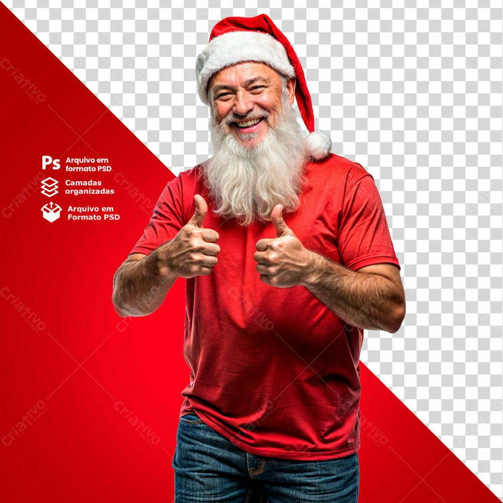 Papai Noel Com Roupas De Natal E Fazendo Sinal De Positivo Imagem Sem Fundo Psd Editável