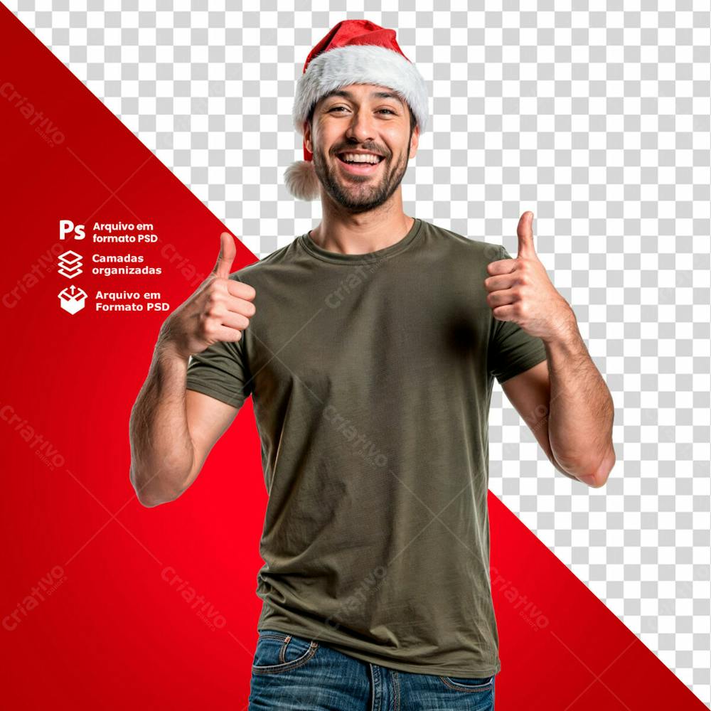 Homem Com Gorro De Natal E Camisa Verde Acenando Positivo Imagem Sem Fundo Psd Editável