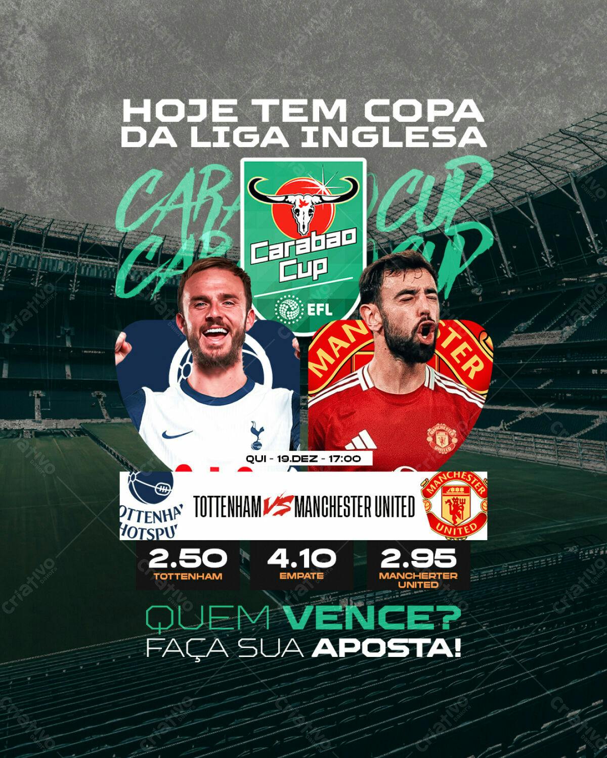 Flyer Copa da Liga Inglesa Tottenham x Manchester PSD Editável