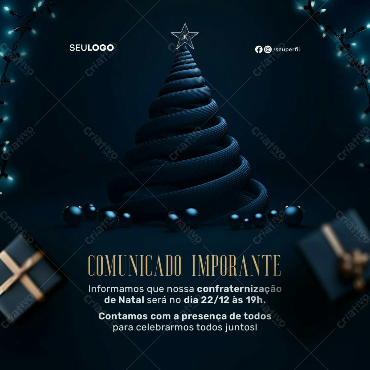 Postagem de Natal Azul Escuro PSD Editável