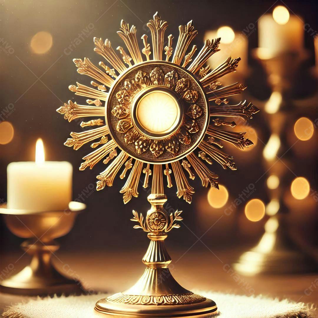 Ostensório dourado com velas acesas