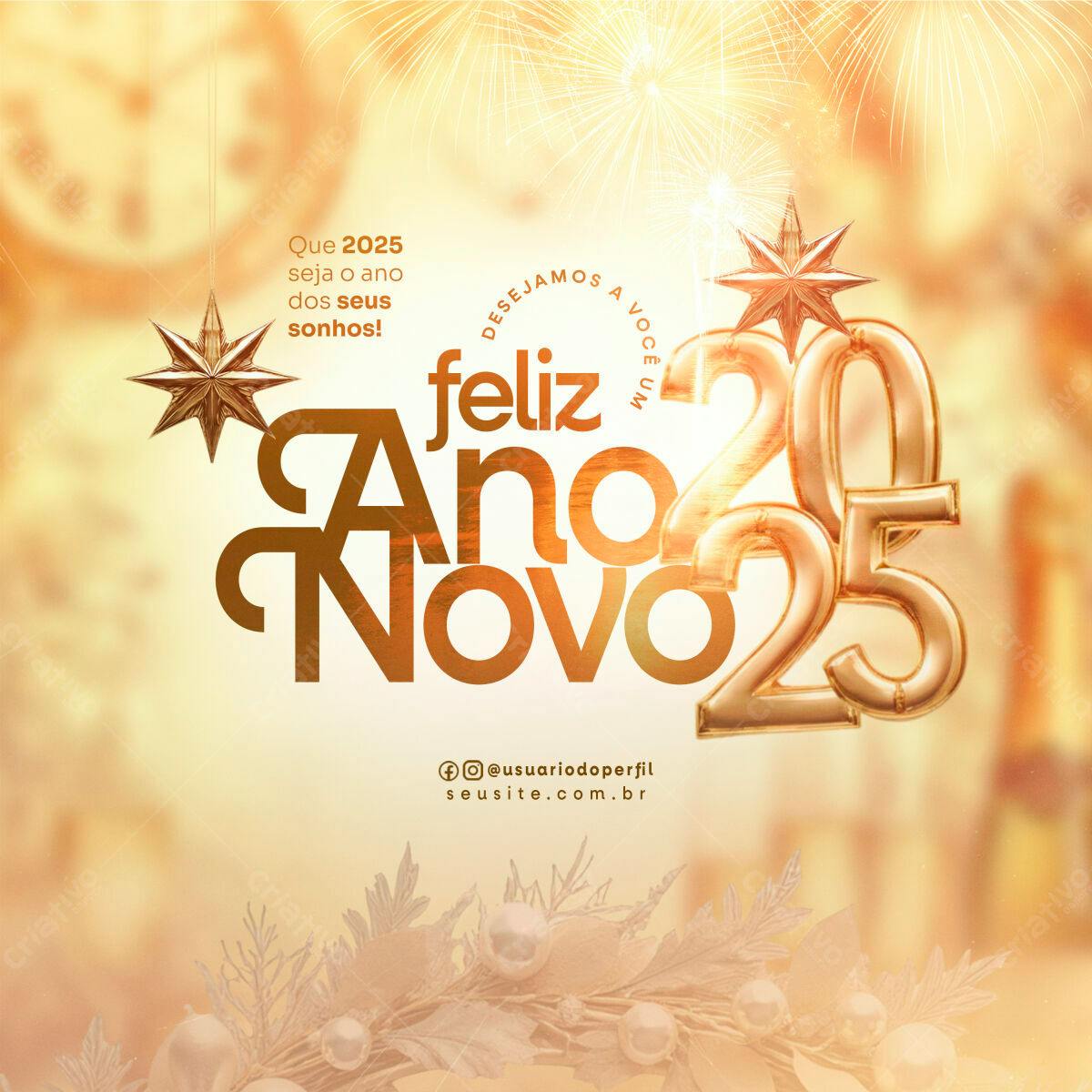 Postagem Feliz Ano Novo 2025 PSD Editável