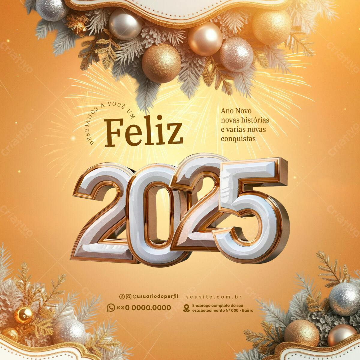 Postagem Feliz Ano Novo 2025 PSD Editável